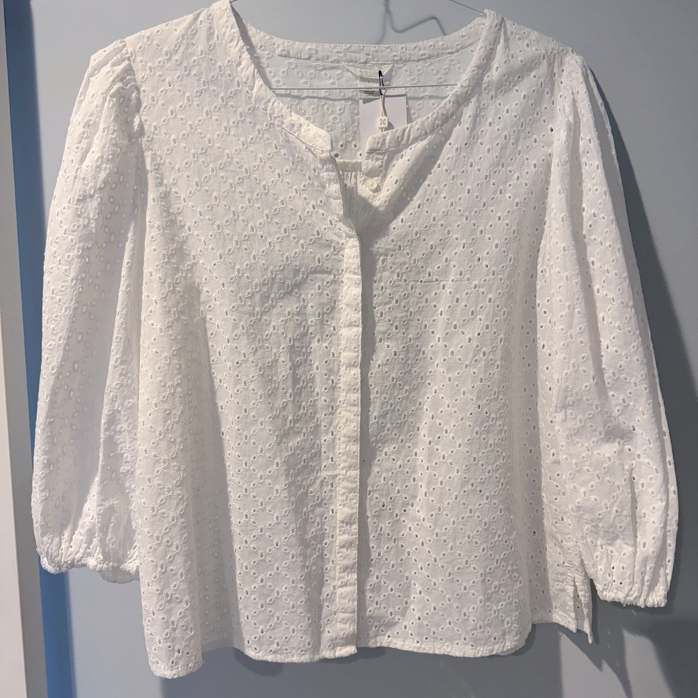NWT, Caslon white cotton button down blouse, size large